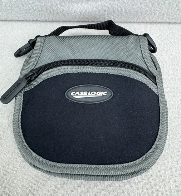 Vintage Case Logic Portable CD Player Carry Case Travel Bag Black Gray Zip Pouch