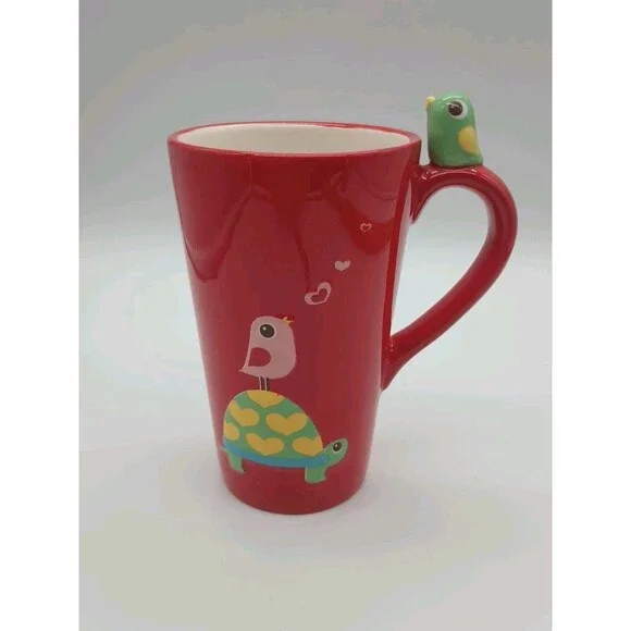 Valentine’s 09 Turtle Bird Embossed Bird on Handle Tall Mug 5-5/8