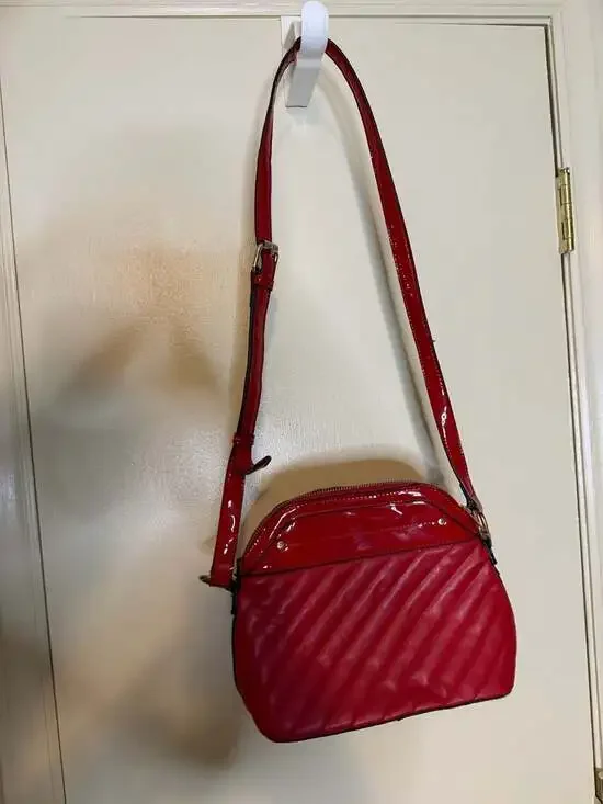 Olivia & Kate Red Quilted Patent Faux Leather Crossbody Shoulder Bag