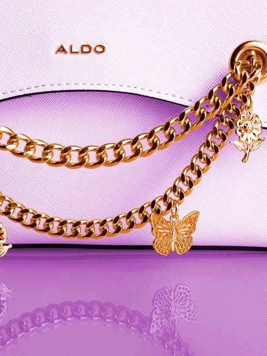 ALDO Lilac Crossbody Tote Handle Bag with Gold Butterfly Chain and Charms