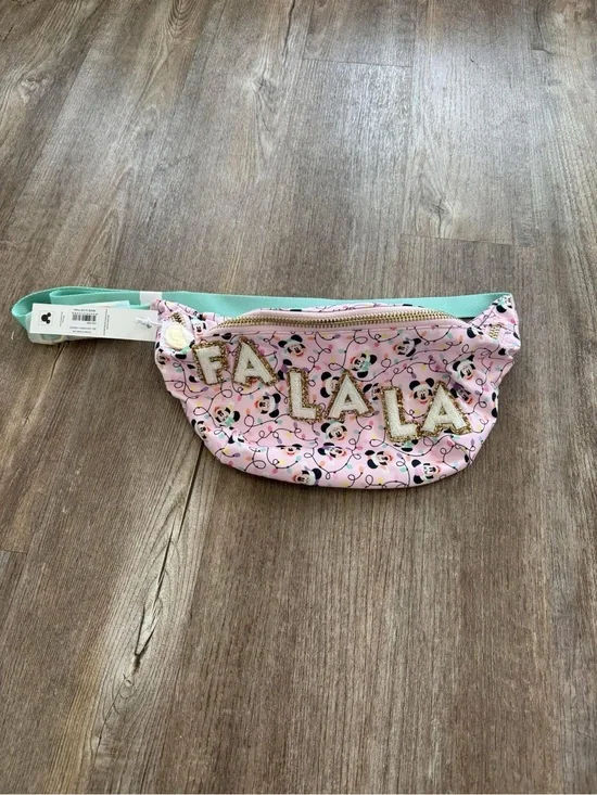 Stoney Clover Lane Pink 'Fa La La' Disney Print Belt Bag with Mint Strap