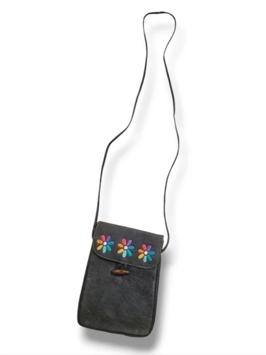 Vintage Hand-Painted Floral Leather Crossbody Bag