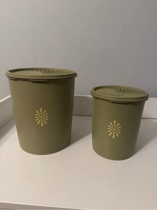 Vintage MCM Tupperware Set with Yellow Flower Accents