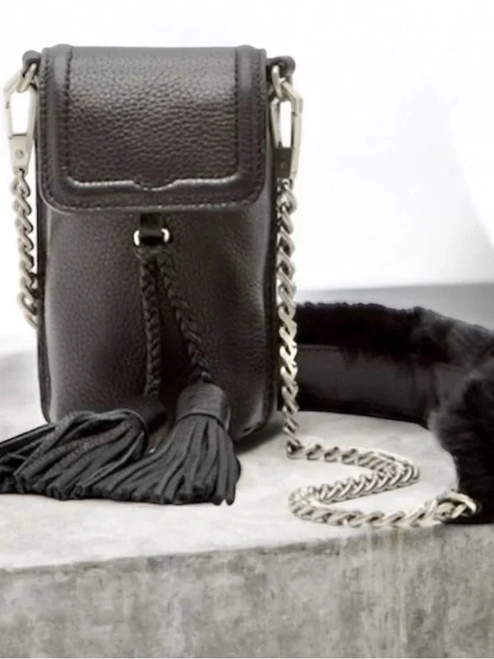 Rebecca Minkoff Isobel Pebbled Leather Phone Cross-Body Guitar Chain Strap w/Fur