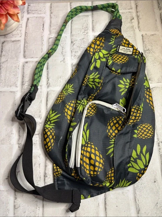 Kavu Black Sling Bag with Yellow Pineapple Print
