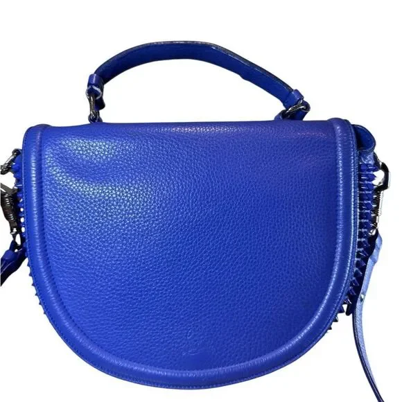 CHRISTIAN LOUBOUTIN Blue Leather Panettone Spiked Messenger Crossbody Bag
