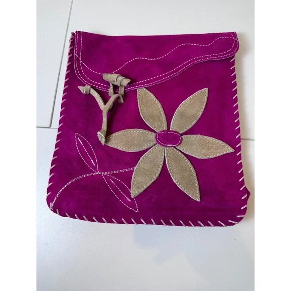 Y2K Vintage Suede Crossbody Bag Women Floral Patchwork Boho Indie‎ Cottagecore