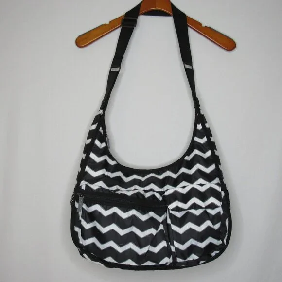 Thirty One Black White Chevront Hobo Style Crossbody Bag