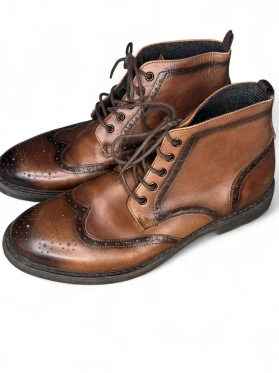 Kenneth Cole Reaction Brown Leather Wingtip Boots Men’s Size 11.5‎