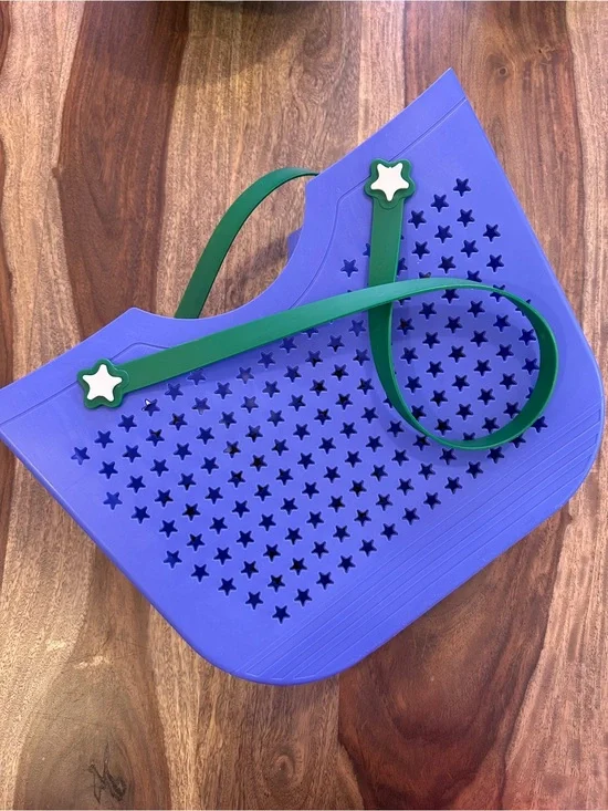 Purple Star-Cut Tote with Green Straps