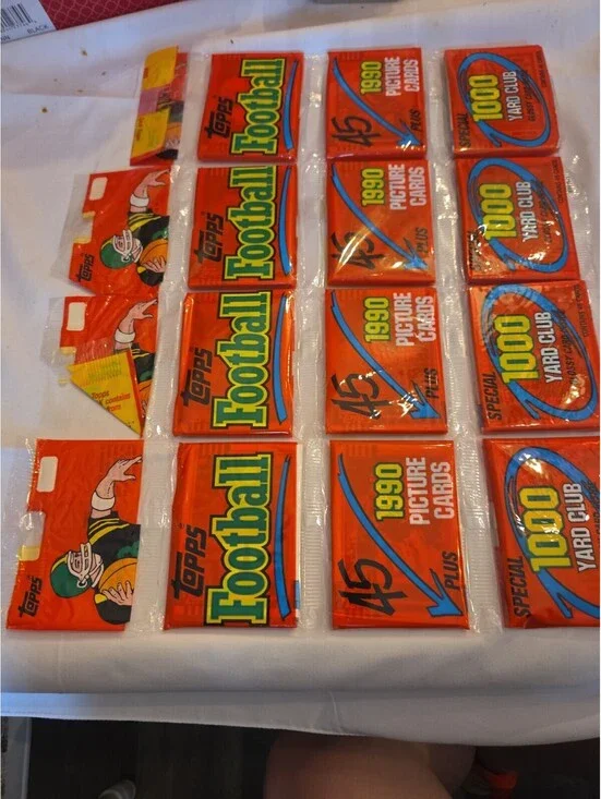1990 Topps Football Lot of 4 Rack Packs Sealed Brand New Vintage Cards