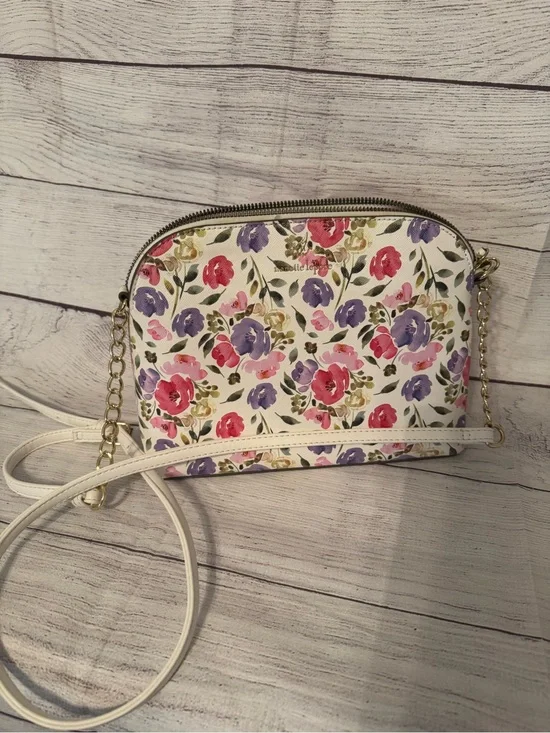 Nanette Lepore White Floral Crossbody with Pink & Purple Flowers