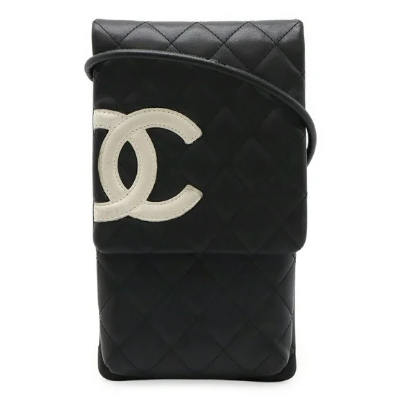 CHANEL Black Leather Logo Pochette Shoulder Bag