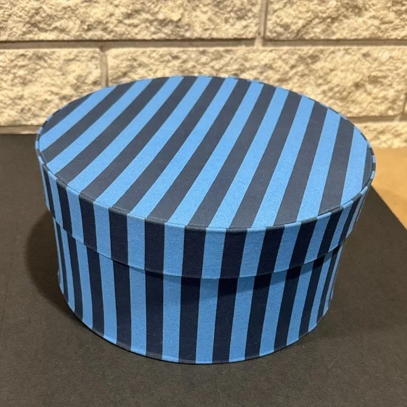 Striped Round Hat Box in Blue and Navy