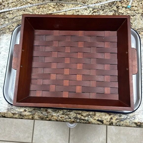 Basket Dark Wood Basket Weave Serving Tray