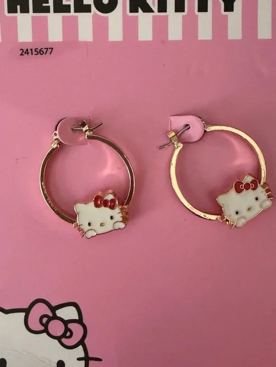Hello Kitty Pink, White & Red Gold-Tone Hoop Earrings