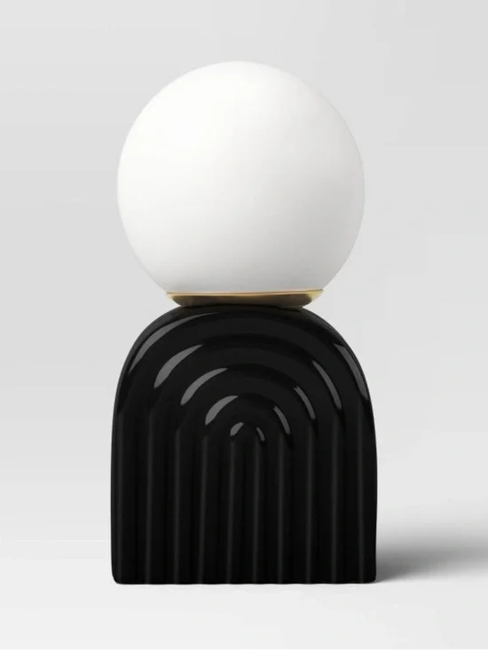 🆕 Mini glass orb shade with glossy black ceramic base LED table lamp