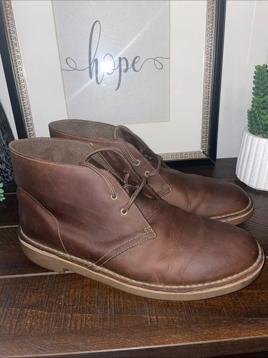 Clarks Bushacre II Mens Brown Leather Chukka Boots Lace-Up Size 9.5 W Extra Wide