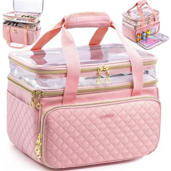 Double-Layer Sewing Storage Organizer with Transparent Top, Large