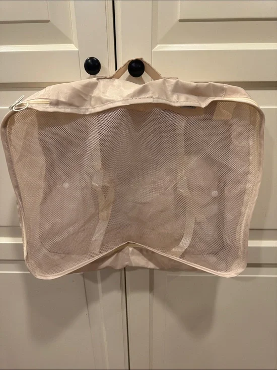 Beige Mesh Travel Packing Cube Set