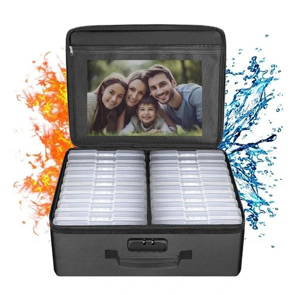 ENGPOW Fireproof Photo Storage Box  18 Cases 4x6 Lockable Water Resistant Bag