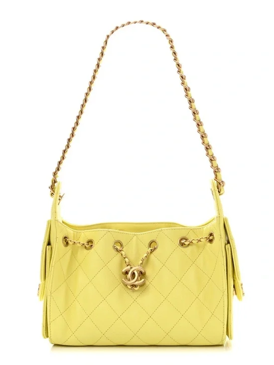 CHANEL Caviar Quilted Mini Chanel 25 Handbag Yellow