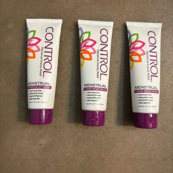 NEW set of 3 Control Menstrual Cramp Relief Cream All Natural 3 FL oz each