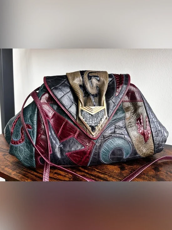Vintage Sharif USA Patchwork Leather Shoulder Bag w/ Matching Coin Purse