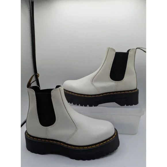 Dr. Martens Boots Mens Size 10 White 2976 Quad Chelsea Platform Leather Lug Sole