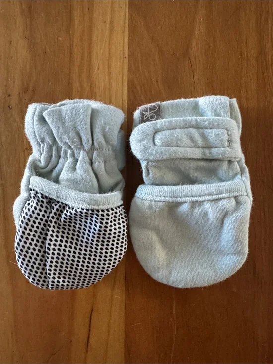 Light Blue Baby Mittens with Grip - Soft Newborn Mittens