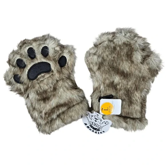 Bear Hands & Buddies Youth Paw‎ Mittens Gloves Faux Fur L 8-13 Years