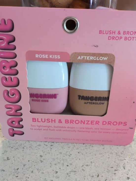 Tangerine Blush & Bronzer Drops — Rose Kiss (pink) & Afterglow (tan)