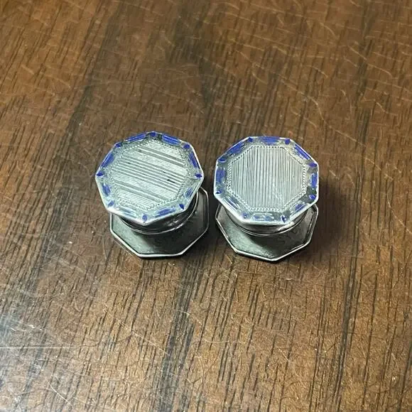 Vintage Sterling Blue Painted Cuff Links
