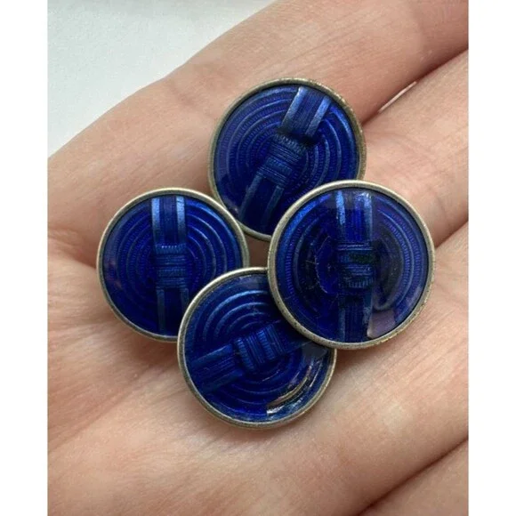 Vintage Baer & Wilde Kum-A-Part Blue Enamel Dress Studs Shirt Buttons Set of 4