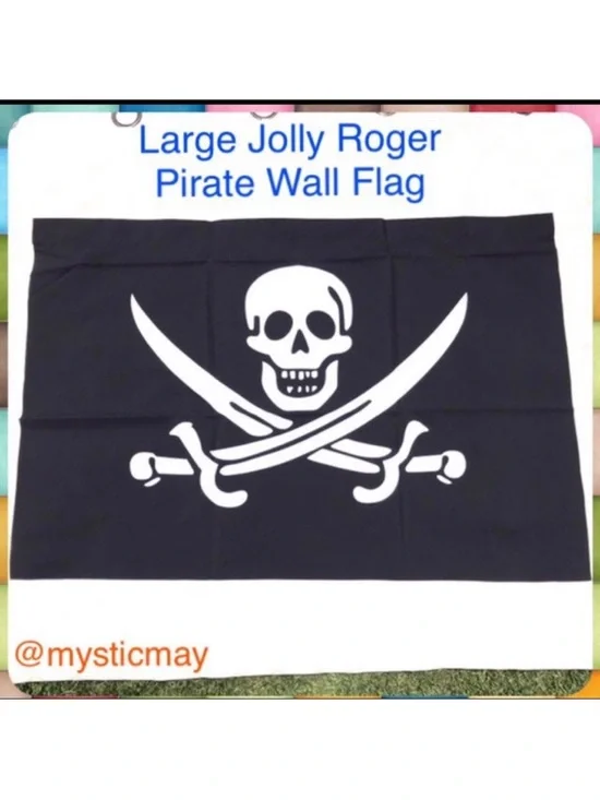 NEW Large Black JOLLY ROGER PIRATE FLAG 37x25 Wall Hanging Skull & Crossbones