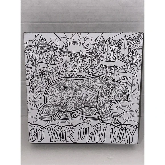 Primitives by Kathy Go Your Own Way Bear Wood Box Sign Johnny Carrillo Art 8x8