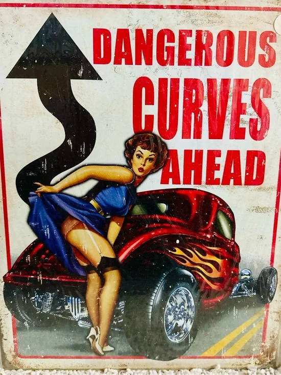 NEW Dangerous Curves Ahead Metal Sign