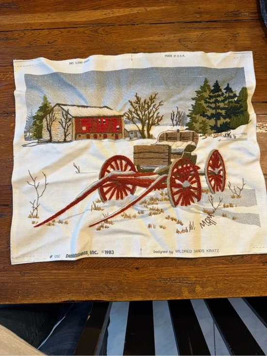 Dimensions Completed‎ Crewel Embroidery “Abandoned Buggy” By Mildred Sands Kratz