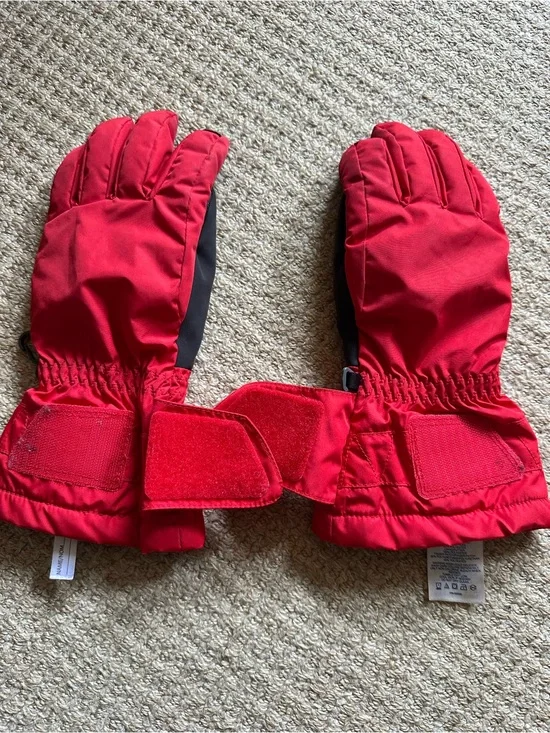 Lands' End Red Kids Gloves with Adjustable Wrist Straps