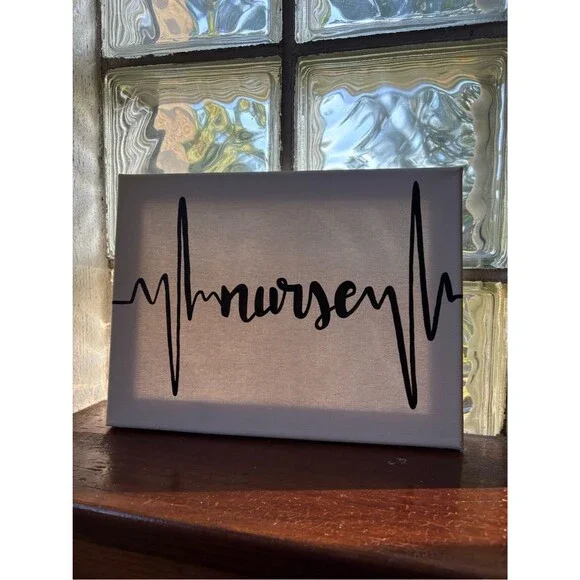 Nurse Heartbeat Canvas Wall Art - Black