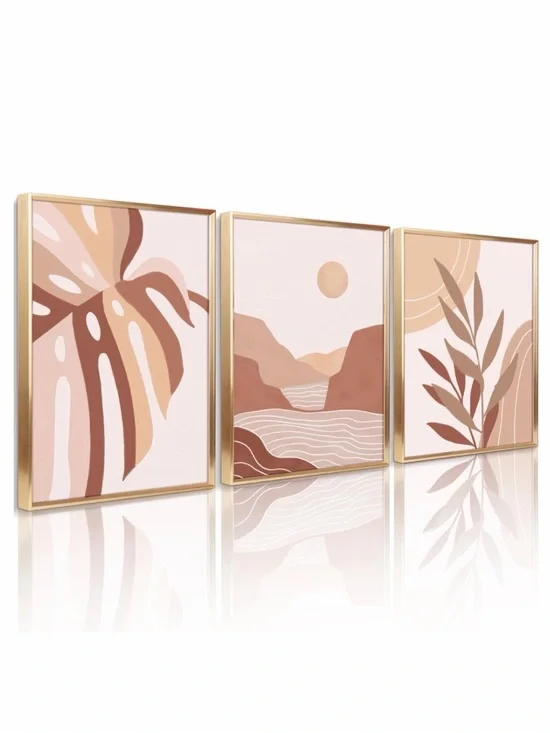 Boho Abstract Botanical and Landscape Wall Art Set Blush Gold Tones 12x16 Decor