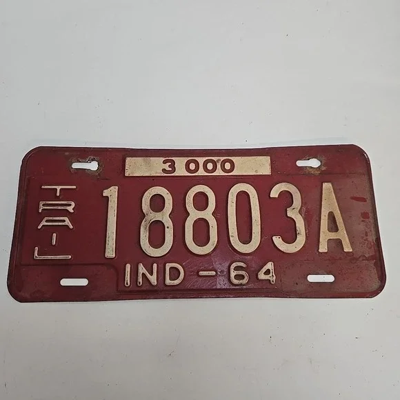 Vintage 1964  INDIANA License Plate - Crafting Birthday‎ MANCAVE slf
