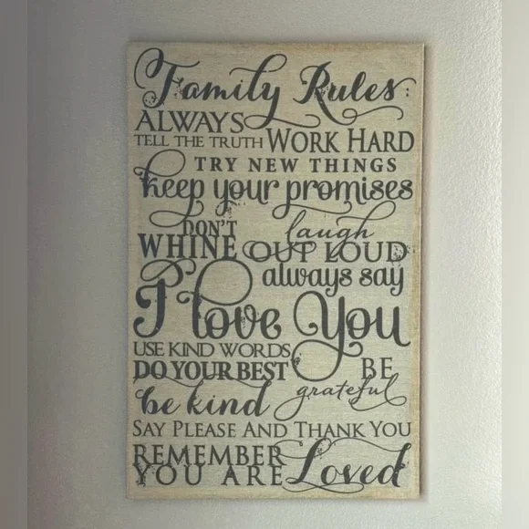 Inspirational Family Rules Wall Art - Black and Cream