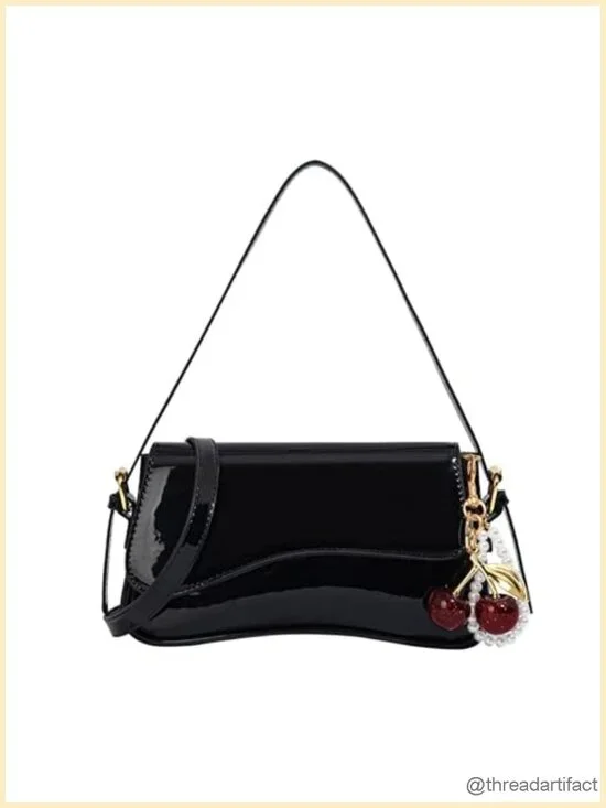 Y2K Hobo Bag with Cherry Pendant Crossbody Shoulder Bag Faux Leather