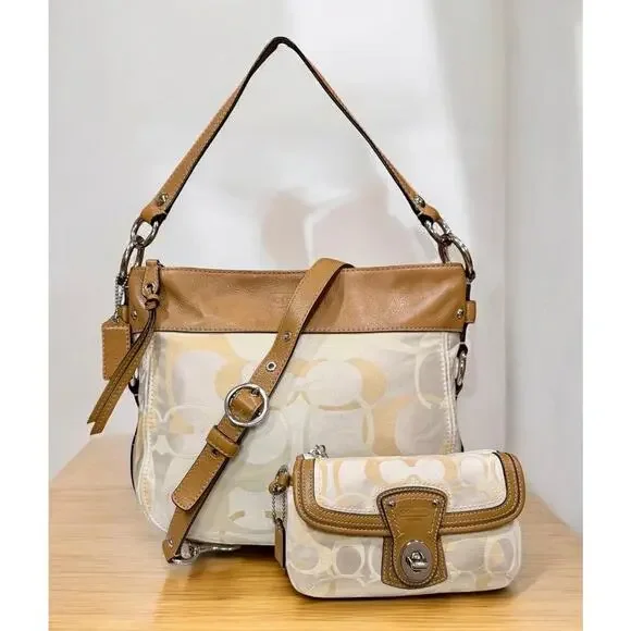 Y2K Coach F14711 Zoe Signature Optic Convertible Hobo Bag & Wristlet