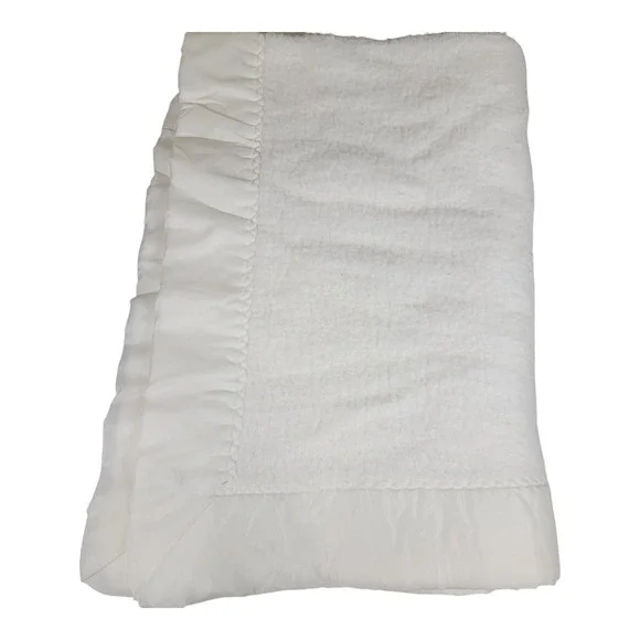 Chatham Soft Acrylic Woven Thermal Baby Crib Blanket 46x34 Satin Trim‎ Vtg White