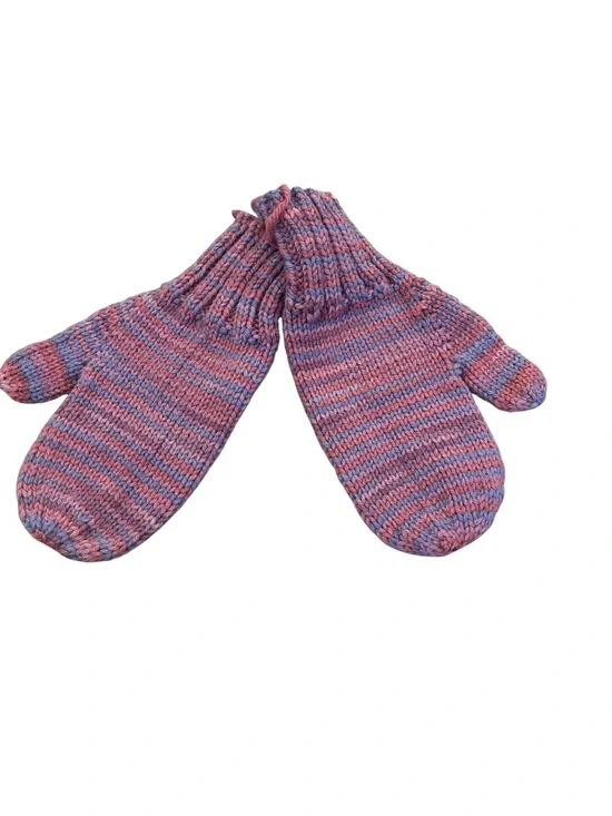 Children's Striped Knit Mittens in Pink and Purple