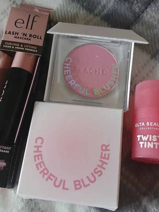 Cheerful Blusher (PEACH-C) elf Lash'N Roll Mascara, Ulta Twist Lip & Cheek Tint