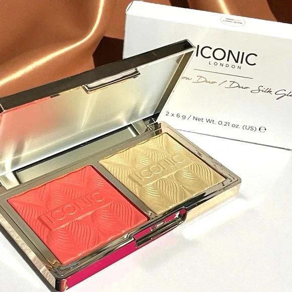 Iconic London Silk Glow Duo Sheer Blush & Highlighter CORAL GLOW New In Box