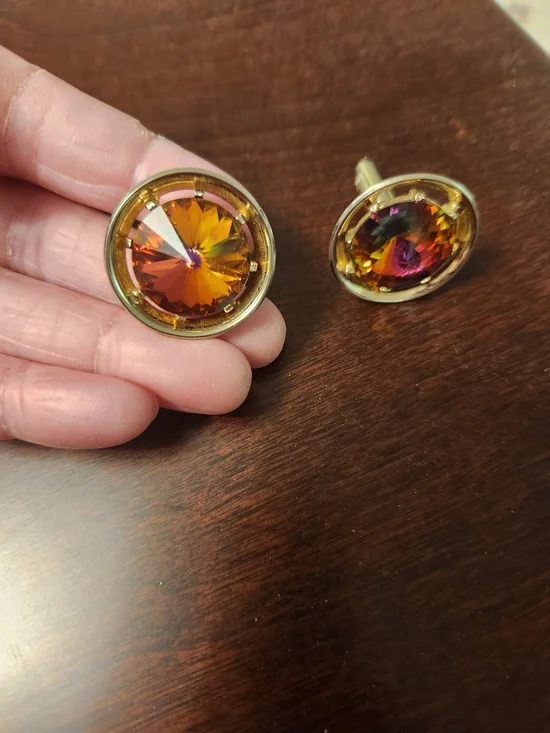 Gold-Tone Orange Crystal Cuff Links
